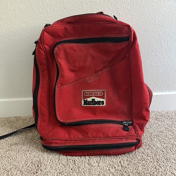 Marlboro Other - Vtg MARLBORO Adventure Team‎ Camping Hiking Backpack Large Bag Red Travel